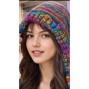 Multi Stripe Beanie With Ties